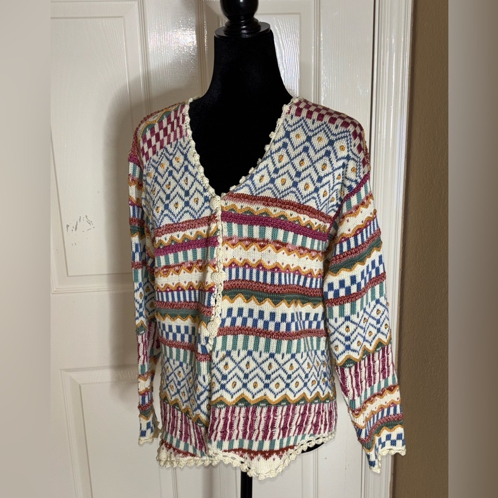 Vintage Art knit Peruvian Connection Cardigan Small pima cotton - Picture 3 of 11
